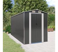 Augerlite Abri de jardin anthracite en acier galvanisé 192 x 440 x 223 cm avec porte coulissante, fentes d'aération, beaucoup d'espace de rangement pour outils, tondeuses à gazon, vélo et poubelle