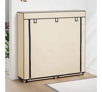 Augerlite Armoire à chaussures avec couvercle, blanc crème, 115 x 28 x 110 cm, tissu et fer, 5 niveaux pour 10 paires de chaussures, capot non-tissé avec fermetures éclair pour couloir, entrée et