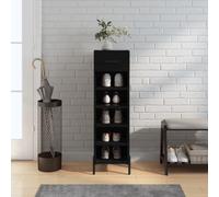 Augerlite Armoire à chaussures noire 30 x 35 x 105 cm en bois avec 1 tiroir et 5 compartiments ouverts, pieds en fer, poignée en alliage de zinc, pour couloir, entrée, chambre à coucher, cave