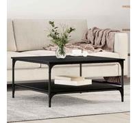 Augerqir Table basse noire aspect chêne 80 x 80 x 40 cm avec étagères industrielles et espace de rangement Table d'appoint moderne pour salon, canapé, étagère robuste et durable