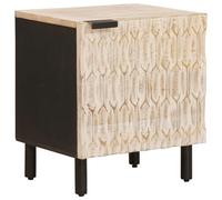 Augerqir Table de chevet blanche en bois de manguier massif 40 x 33 x 46 cm avec espace de rangement et porte, table de chevet étroite pour chambre à coucher, table d'appoint avec étagère, polyvalente