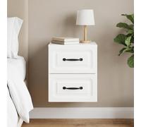 Augerqir Table de chevet murale blanche brillante avec 2 tiroirs 34,5 x 33 x 40 cm, table d'appoint moderne avec espace de rangement pour chambre à coucher, salon, table de chevet étroite en bois