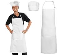 Augesak Toque de Chef et Tablier pour Adulte, Tablier de Cuisine Réglable pour Homme et Femme, Toque et Tablier de Chef Blanc, pour Boulangerie, Cuisine, Maison, Restaurant