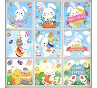 AUGSUN 9 Feuilles Autocollants de Fenêtre Lapin de Pâques, Stickers Double Face Réutilisables pour Fenêtre Printemps, Décorations Mignonnes Œufs, Lapin et Carotte