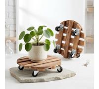 AugustknowU Support en bois robuste pour plantes avec plateau roulant - Parfait pour les jardins d'intérieur (Ø 25 cm, style rond)