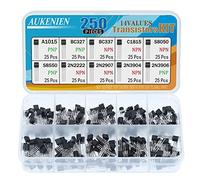 AUKENIEN Assortment de BJT Transistor Kit 10 valeurs 250pcs NPN PNP Transistors 2N2222 2N2907 2N3904 2N3906 A1015 BC327 BC337 C1815 S8050 S8550 TO-92