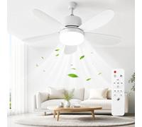 Aukojoy Ventilateur de Plafond avec Lumière et Telecommande, E27/E26 Lampe de Ventilateur LED Dimmable Plafonnier Timing, 5 Pales, Silencieux, 3 Vitesses, pour Salon, Bureau, Dortoir, Chambre