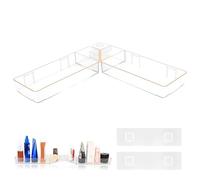 Auktransceler Étagère de Douche à Suspendre Sans Perçage,Rangement Murale et Organisation de la Salle de Bain- 2 Étagères Transparentes à Bandes Dorées, 2-en-1 Plat/Angle