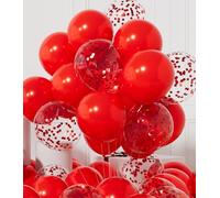 AULE Ballon Rouge Confettis Métallique: Lot de 42 Ballons Anniversaire 12 Pouces Rouge Ballons de Baudruche à Hélium Femme Ballon Gonflable Décoration pour Mariage Saint Valentin