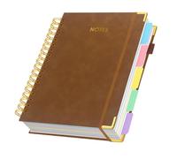 Aundhegrtt Carnet de Notes Spiralé avec Séparateurs, 150 Pages B5, Organiseur à Lignes de Collège en Cuir, Grand Carnet à Lignes pour les Personnes Marron