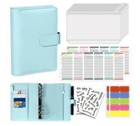 Aundhegrtt Carnet de Planification Rechargeable A6 avec Classeur en Cuir PU, Journal avec Poches, Diviseurs, Papier de Recharge Bleu.
