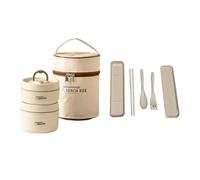 Aundhegrtt Conteneur à Déjeuner Isolé à 2 Niveaux Boîte à Bento Empilable Ensemble de Repas Portable Contenants pour Aliments Chauds Étanches avec Vaisselle pour Micro-Ondes et Repas Portables