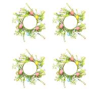 Aundhegrtt Couronnes de Bougies en Forme D'Œufs de Pâques avec Fleurs de Marguerite - Ensemble de 4 Supports en Anneau de 4" avec Œufs de et Baies Pastel.