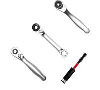 Aundhegrtt Ensemble de 4 Mini Clés à Cliquet et Porte-Embouts liquet à Entraînement 1/4 ouille Réversible à Dégagement 72 Dents