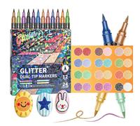Aundhegrtt Feutres à Effet Pailleté pour Gribouillages, Double Pointe et Double Couleur Scintillante