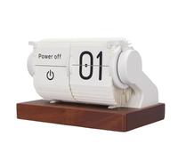 Aundhegrtt Horloge Flip Mécanique Vintage à Piles, Tourne-Page Automatique avec Base en Bois pour Salon et Bureau, Blanche.