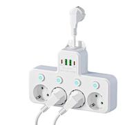 Aundhegrtt Multiprise Murale Multifonction avec 4 Prises Secteur, Filtre Réseau Universel, Chargeur USB et Adaptateur avec Interrupteur Séparé A