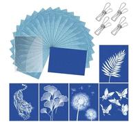 Aundhegrtt Papier Art Solaire Haute Sensibilité - Kit de Papier Cyanotype A4 de 32PCS avec Panneau Acrylique et Clips pour Artisanat D'Impression Nature DIY