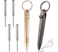 Aundhegrtt Pour le Travail de Bureau, les Voyages, les Cadeaux D'Écriture, 4 Recharges, 2 Stylos Mini en Laiton à Action à Boulon avec Porte-Clés en Haut.