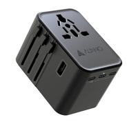 AUNNO Adaptateur de Voyage dans Le Monde Entier, Adaptateur de Prise 30 W avec 3 Ports USB-C et 2 Ports USB-A, Adaptateur de Voyage Tout-en-Un avec Double fusible pour Europe, Royaume-Uni, États-Unis