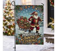 Auntie Cooking Drapeau de jardin avec citation de Noël Père Noël 30,5 x | Biscuit en pain d'épices, drapeau de pelouse, traîneau avec cadeaux, branches de pin, décoration de jardin d'hiver