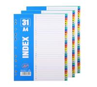 aupawdy Lot de 3 Intercalaires Classeur A4, Feuillets Intercalaires 1-31, 31 Onglets Organiseur de Classeurs, Plastique Page d'indexation, Feuillets Intercalaire A4 avec 31 Positions