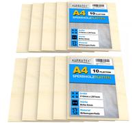 AUPROTEC : 10 plaques de contreplaqué de bouleau, format A4, épaisseur 6 mm. Plaques multiplex (210 mm x 297 mm) en bois de bouleau massif, idéales pour la découpe manuelle et au scie sauteuse. Qualit