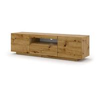 Aura - Armoire basse Hi-Fi pour TV - 150 cm - Universelle - À suspendre ou à poser - Avec LED - Chêne artisanale