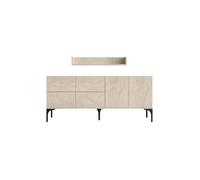 Buffet effet travertin 180 cm 6 portes et étagère AURA