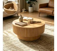 AuraFurn Table basse ronde avec espace de rangement, 80 cm, table basse moderne avec couvercle à demi-rabat, design rainuré, large plateau pliable, table d'appoint en forme de champignon pour salon