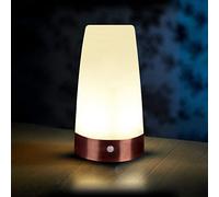 Auraglow Lampe de Table Ronde Détecteur de Mouvement Rechargeable, LED | PIR USB, faisceau chaud à moins de 2m, base effet cuivre, pour couloir, chevet, escalier et palier