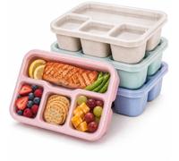 AURALIN 4 boîtes repas rectangulaires à 4 compartiments avec couvercles | Un assortiment rose beige bleu et vert d’eau pour organiser les portions sèches ou solides dans 4 espaces par boîte