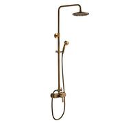 Auralum Colonne de Douche avec Mitigeur en Cuivre Antique, Système de Douche Rétro avec Pommeau Rond 20cm et Douchette Téléphone, Kit de Douche Laiton Aspect Doré Brossé Réglable en Hauteur