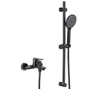 Auralum Colonne de Douche avec Mitigeur en Laiton, Ensemble de Douche et Bain avec Douchette 3 Jets, Bec de Baignoire, Barre de Douche Réglable 700mm, Flexible Inox 1.5m, Finition Noir Anti-Calcaire