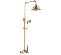Auralum Colonne de Douche Rétro Bronze Antique Ensemble de Douche Laiton Vintage avec Ciel de Pluie 20x20cm et Douchette Céramique Hauteur Réglable Kit de Douche Rétro Bi-Commande pour Salle de Bain