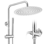 Auralum Colonne de Douche Sans Mitigeur Chrome Mat en Laiton, Colonne Télescopique 68-108cm avec Tête de Douche Rond 12", Douchette Carrée et Flexible PVC, pour Baignoire et Salle de Bain
