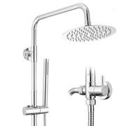 Auralum Colonne de Douche Sans Mitigeur Chrome Mat en Laiton, Colonne Télescopique 68-108cm avec Tête de Douche Rond Carrée 8", Douchette Carrée et Flexible PVC, pour Baignoire et Salle de Bain