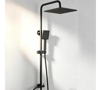 Auralum Colonne de Douche sans Mitigeur Noir Mat en Laiton, Colonne Télescopique 65-110cm avec Tête de Douche Carré Pluie 10", Douchette à Main Réglable, Kit pour Baignoire et Salle de Bain