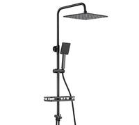 Auralum Colonne de Douche sans Mitigeur, Système de Douche en Acier Inoxydable, Ensemble Salle de Bain avec Divertisseur d'Eau Laiton, Pommeau de Plafond 250mm x 250mm, Douche avec Douche Pluie,Noir
