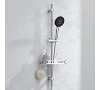 Auralum Colonne de Douche sans Robinet avec Douchette 6 Jets-Barre de Douche Réglable 900mm en Acier Inox-Support Coulissant à 360°-Étagère de Rangement Incluse-Finition Chrome et Noir Anti-Corrosion