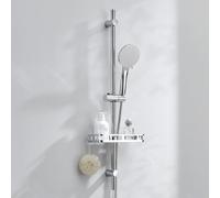 Auralum Colonne de Douche sans Robinet avec Douchette 6 Jets-Barre de Douche Réglable 900mm en Acier Inox-Support Coulissant à 360°-Étagère de Rangement Incluse-Finition Chrome Anti-Corrosion