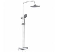 Auralum Colonne de Douche Thermostatique Anti-Brûlure, Ensemble de Douche avec Tête Ronde 9", Douchette 3 Jets, Flexible 1.5m et Barre Réglable 30cm, Finition Chrome Haute Qualité, Kit Complet Douche