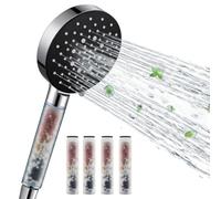 Auralum Duschbrause mit Filter für Hartes Wasser - Hochdruck-Handbrause mit 6 Strahlarten, Wasserspar-Design, inkl. 5 Ersatzfiltern - Badaccessoires für Zuhause - Schwarz