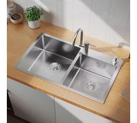 Auralum évier 2 cuves 75 x 45 CM Evier 2 cuves encastré Inox 304 Evier en inox brossé avec siphon et trop plein