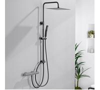 Auralum MAX Colonne de douche noire sans mitigeur- avec pomme haute Inox de 12 pouces- hauteur réglable 72-110CM