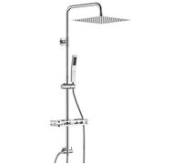 AURALUM MAX Colonne de Douche sans mitigeur - Inox Chromé - Étagère de rangement - Pomme haute 30x30cm - Haute Réglable 72-110cm