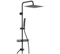 AURALUM MAX Colonne de Douche sans mitigeur - Inox Noir - Étagère de rangement - Pomme haute 30x30cm - Haute Réglable 72-110cm