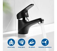 Auralum Noir robinet de salle de bains en laiton robinet de lavabo avec bec court 60 mm, robinet de lavabo, robinet de salle de bains mélangeur pour salle de bains