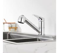 Auralum Robinet Cuisine Douchette Extractible 2 Jets, Mitigeur Évier Monotrou Bec Bas Pivotant 360°, Robinetterie Chromé Eau Froide et Chaude, Idéal pour Espace Sous Meuble ou Fenêtre