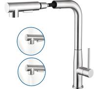 Auralum Robinet de cuisine extractible haute pression, pivotant à 360°, en acier inoxydable Robinet de cuisine Mitigeur d'évier, brossé